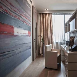 A modern apartment with an avant-garde art collection.
