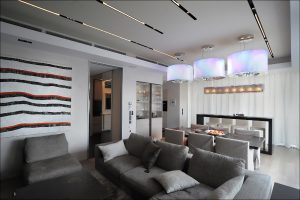 A modern apartment with an avant-garde art collection.