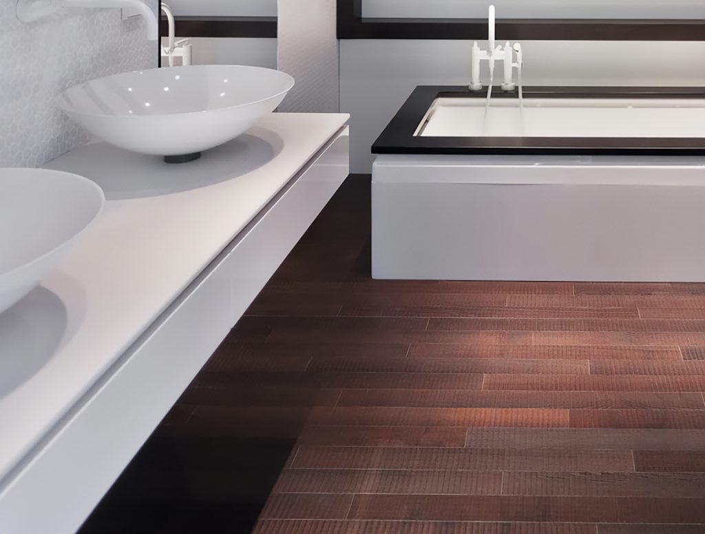 A minimalist loft apartment in Kitay-Gorod (China Town) with wood in the bathroom.